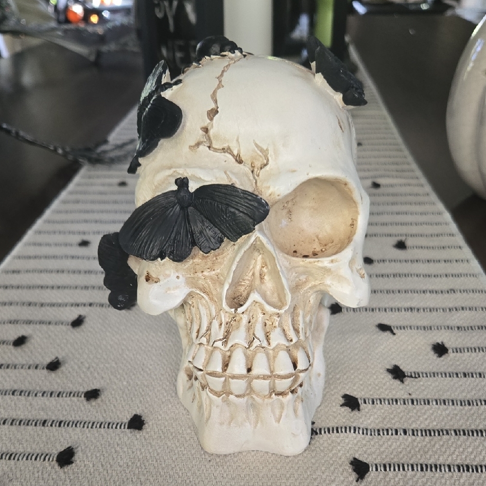 Decorative Skull with Black Butterflies